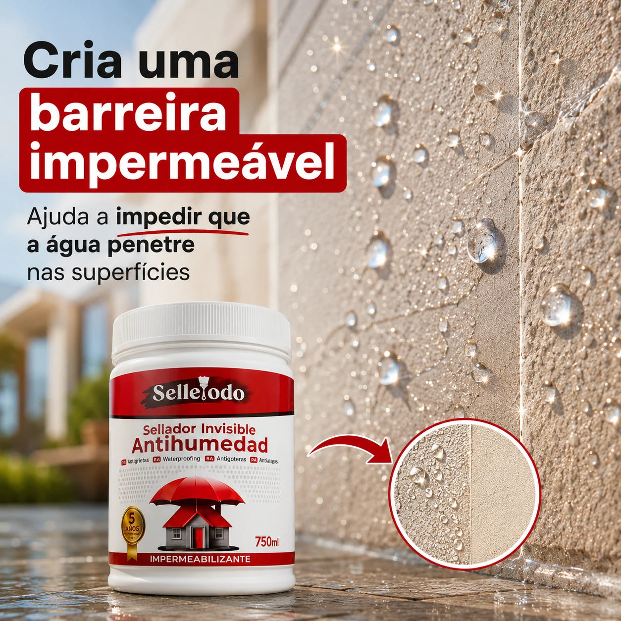 SelleTodo 750g, Selante Impermeável de Longa Duração Contra Infiltrações, Goteiras e Humidade